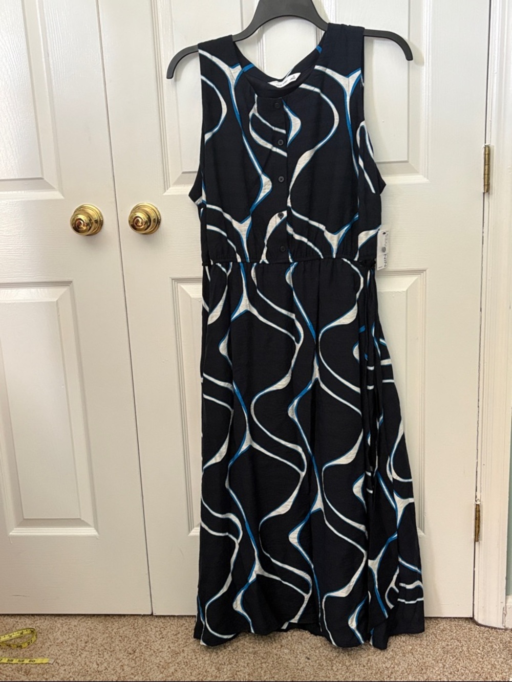 Nine West Black Maxi Dress with Blue and White Abstract Swirl